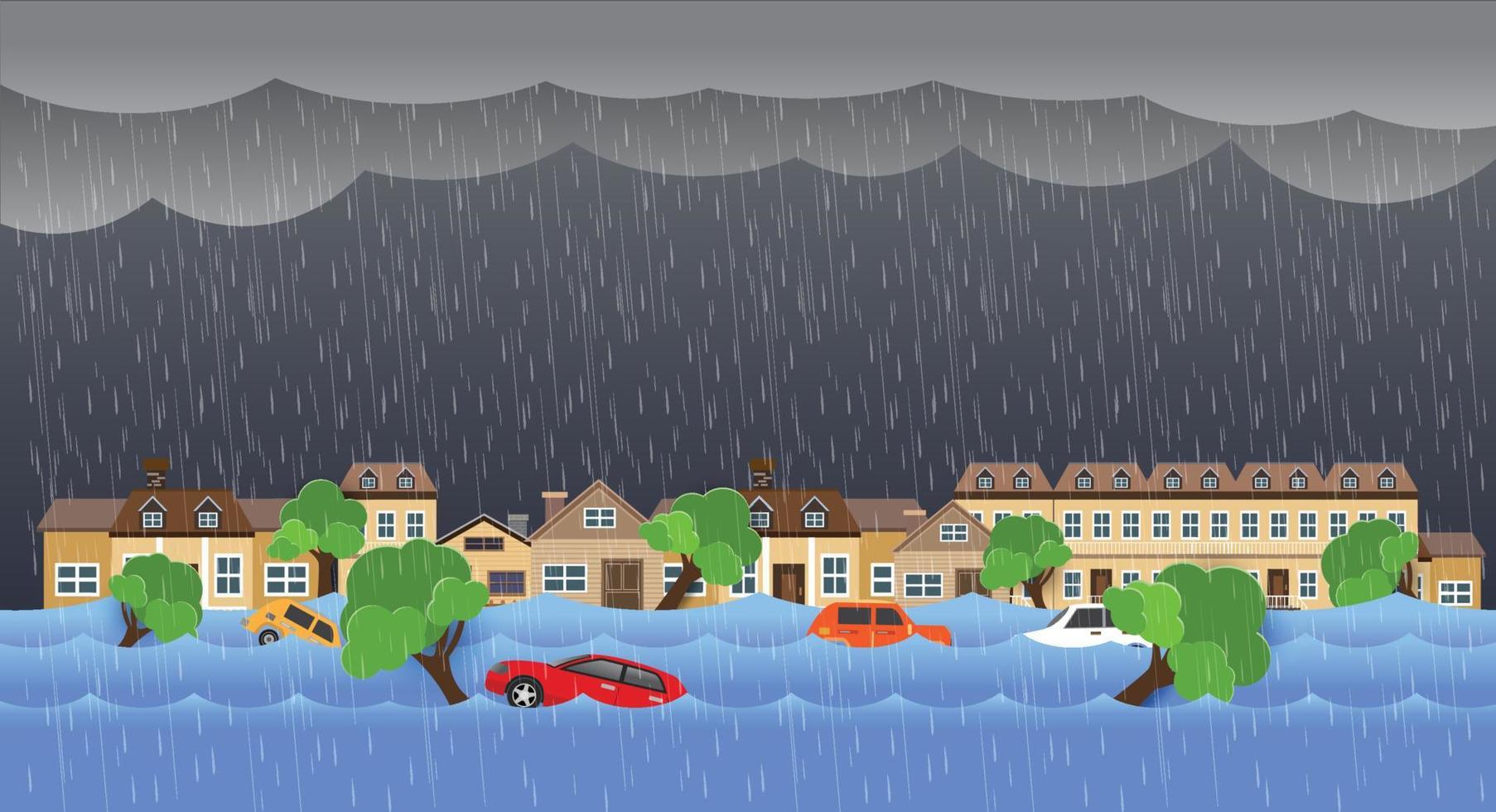 Flood natural disaster with house. vector