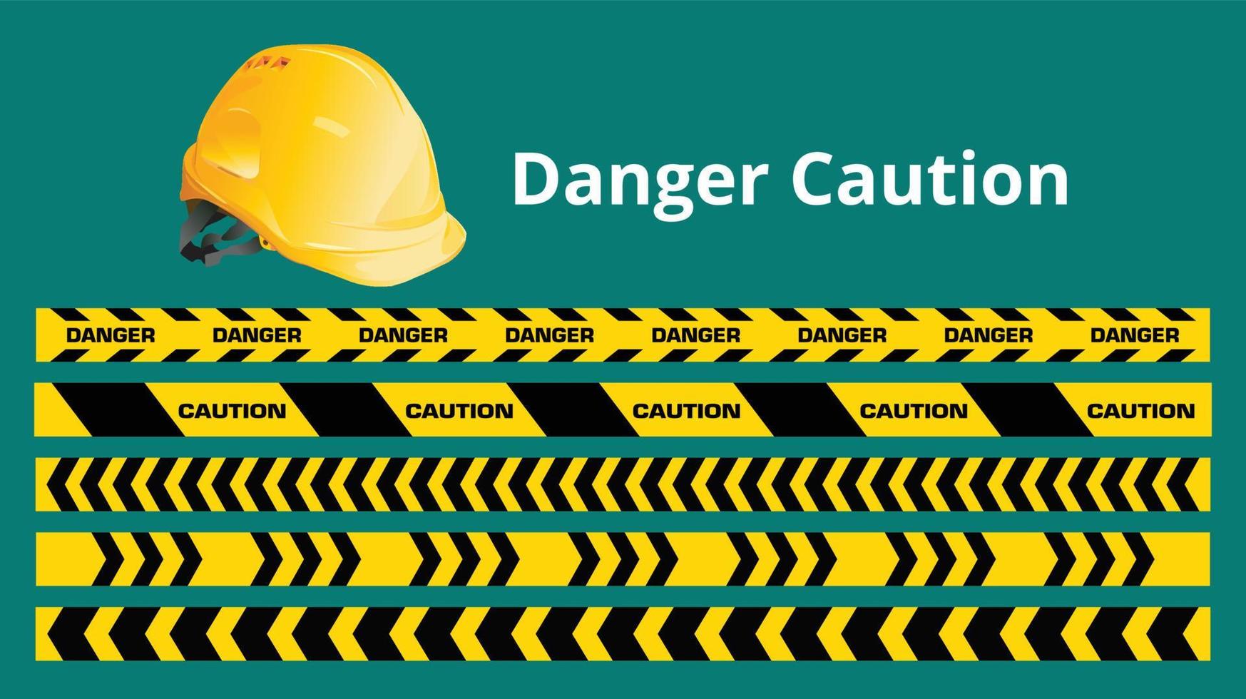 vector de precaución de peligro, cinta de advertencia y seguridad primero, concepto de construcción, casco de seguridad amarillo, diseño vectorial