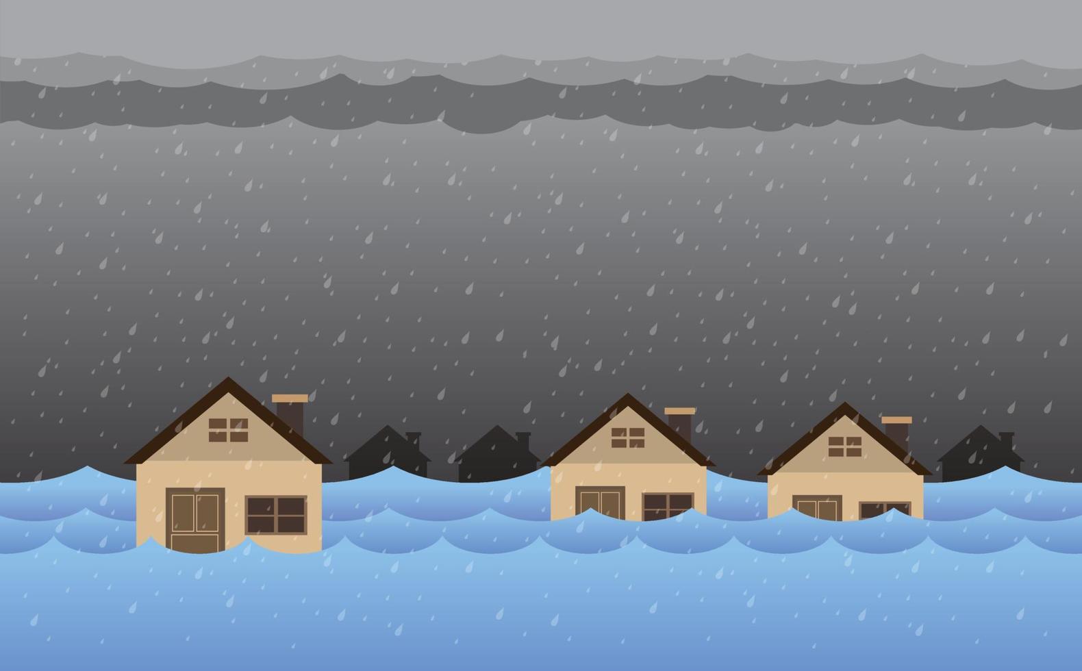 Flood natural disaster with house. vector