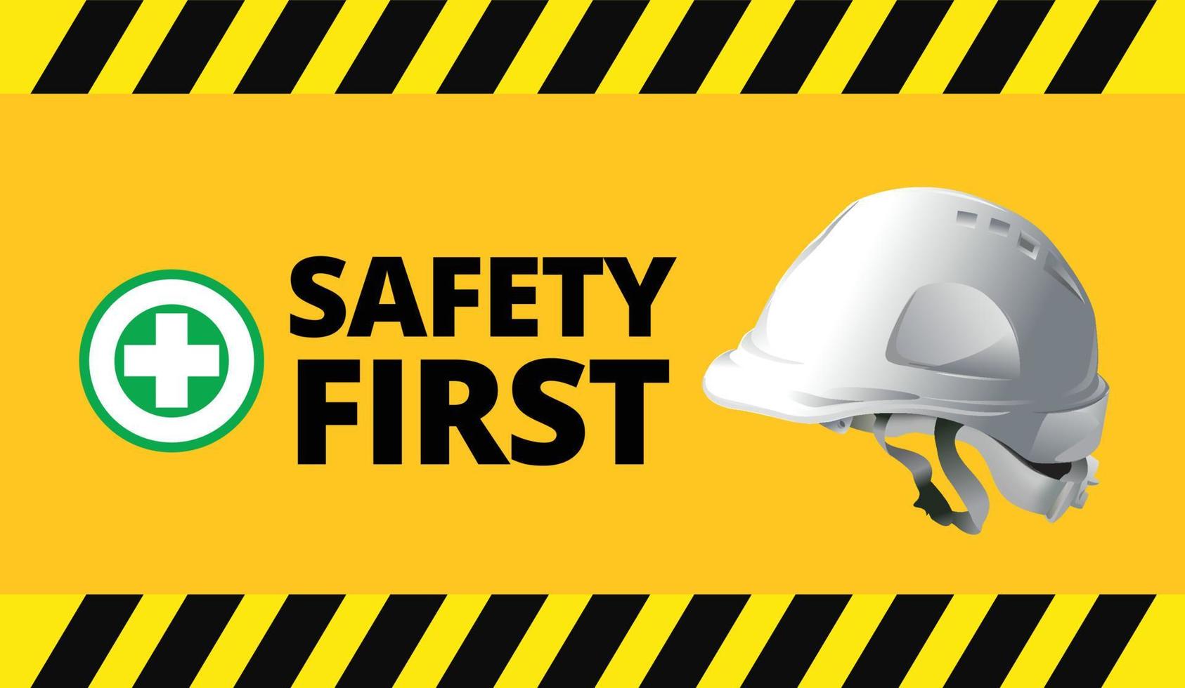 safety first, Engineer helmet on yellow background, safety equipment, construction concept, vector design