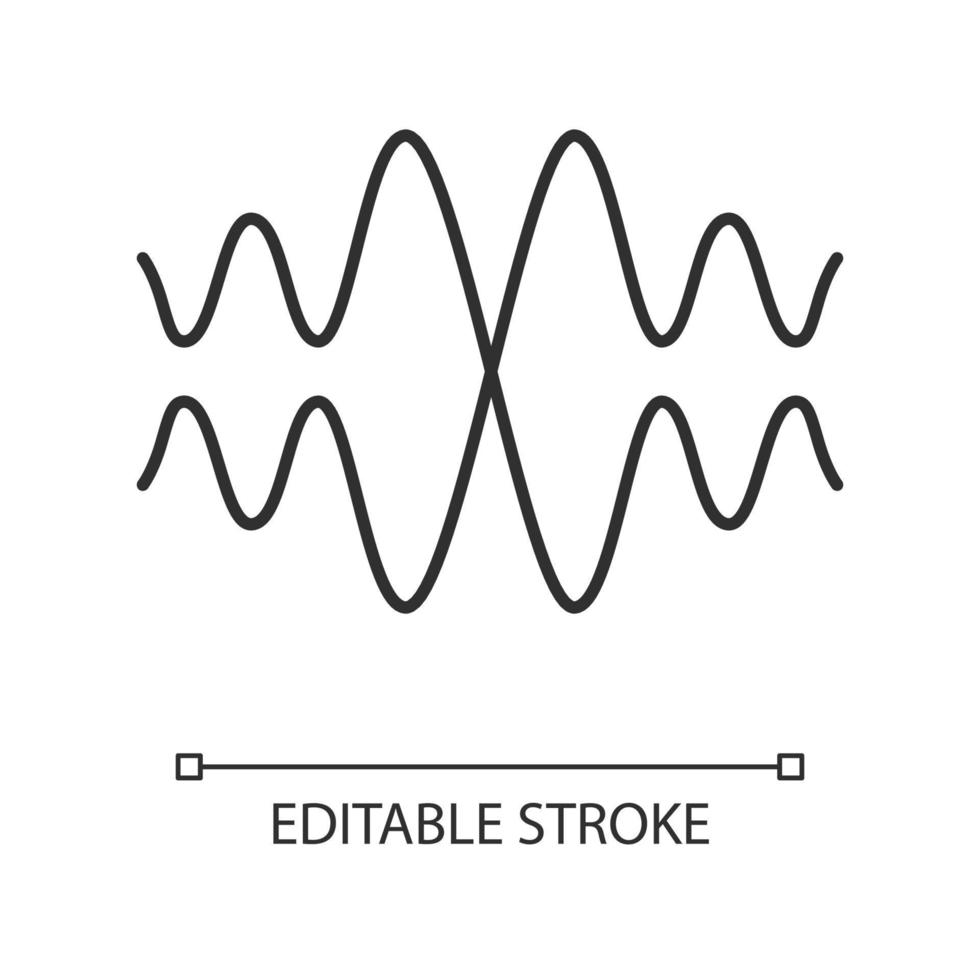 Sound, audio wave linear icon. Thin line illustration. Vibration, noise amplitude. Music rhythm frequency. Energy flow wavy lines. Contour symbol. Vector isolated outline drawing. Editable stroke