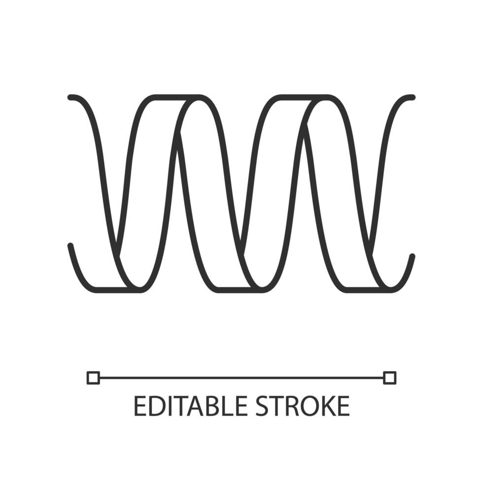 Sound wave linear icon. Thin line illustration. Wavy ribbon line. Music, melody rhythm digital soundwave. Soundtrack playing waveform. Contour symbol. Vector isolated outline drawing. Editable stroke