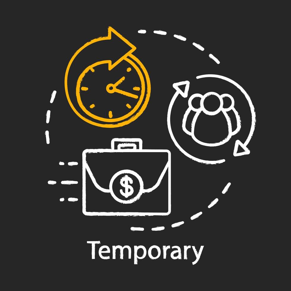 icono de tiza temporal. trabajo extraño. empleo a corto plazo. contratación temporal. arreglo de trabajo. externalización, autónomo. contrato a tiempo parcial. ilustración de pizarra de vector aislado