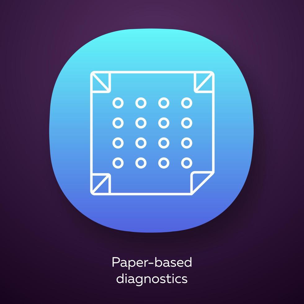 icono de la aplicación de diagnóstico en papel. biosensor resultados de análisis rápidos. biotecnología. interfaz de usuario ui ux. aplicación web o móvil. ilustración vectorial aislada vector