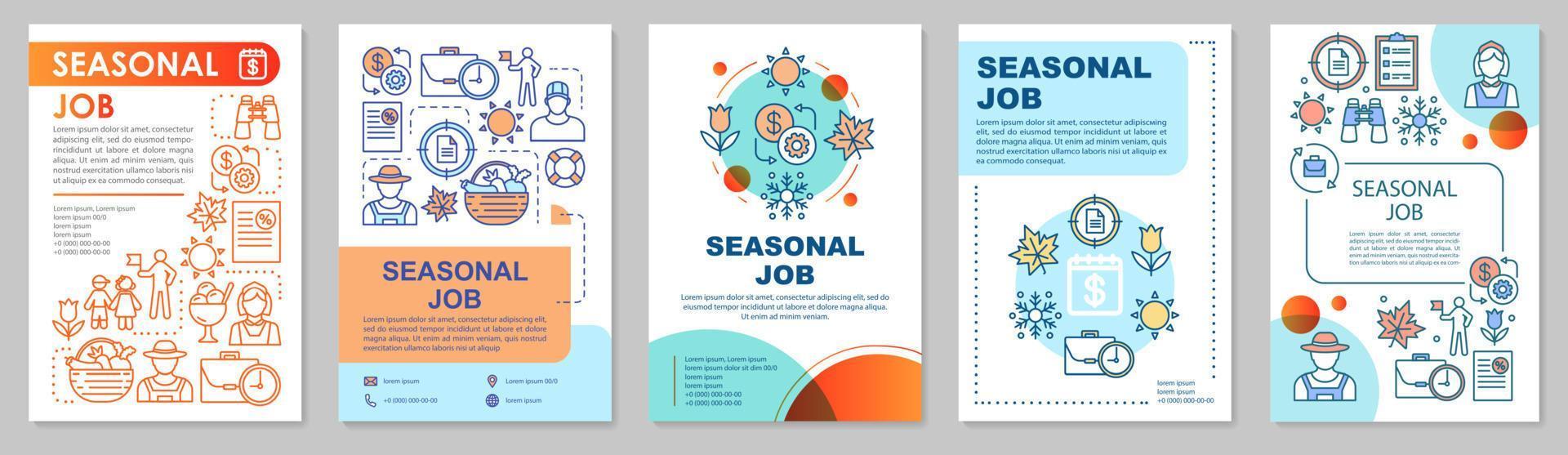 Seasonal job brochure template layout. Temporary employment. Flyer, booklet, leaflet print design with linear illustrations. Vector page layouts for magazines, annual reports, advertising posters