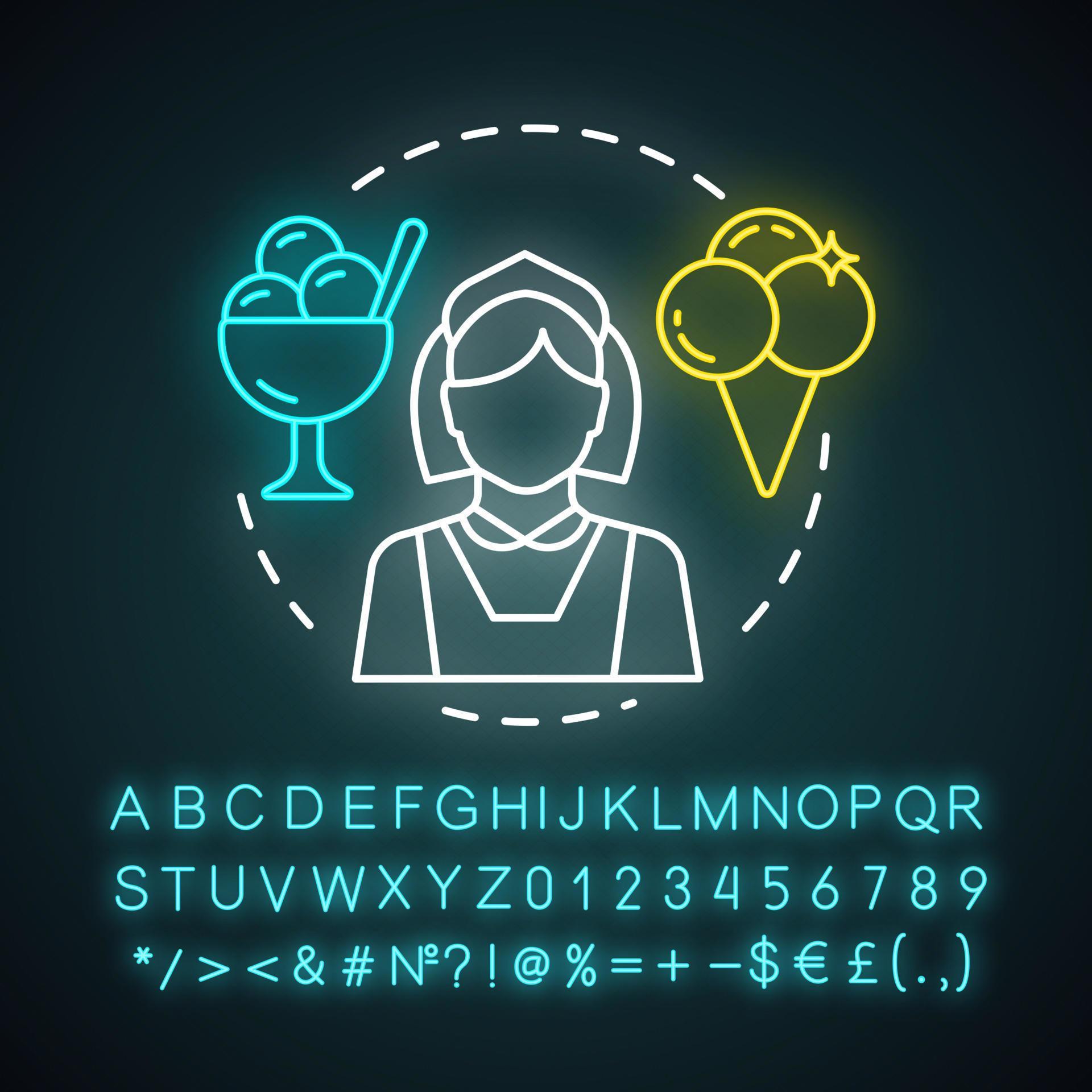 Ice cream scooper neon light icon. Food and beverage service job