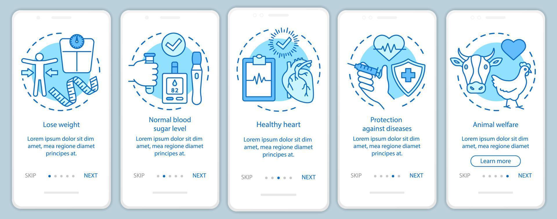 beneficios veganos que incorporan la plantilla de vector de pantalla de la página de la aplicación móvil. Ventajas del estilo de vida vegetariano paso a paso del sitio web con ilustraciones lineales. ux, ui, concepto de interfaz de teléfono inteligente gui