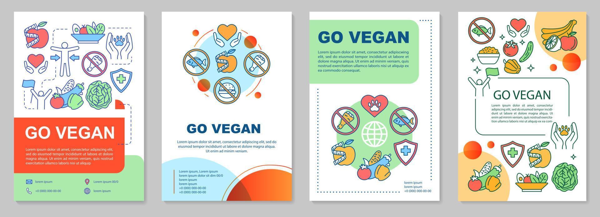 Vaya diseño de plantilla de folleto vegano. folleto de estilo de vida vegetariano, folleto, diseño de impresión de folleto con ilustraciones lineales. diseños de páginas vectoriales para revistas, informes anuales, carteles publicitarios vector