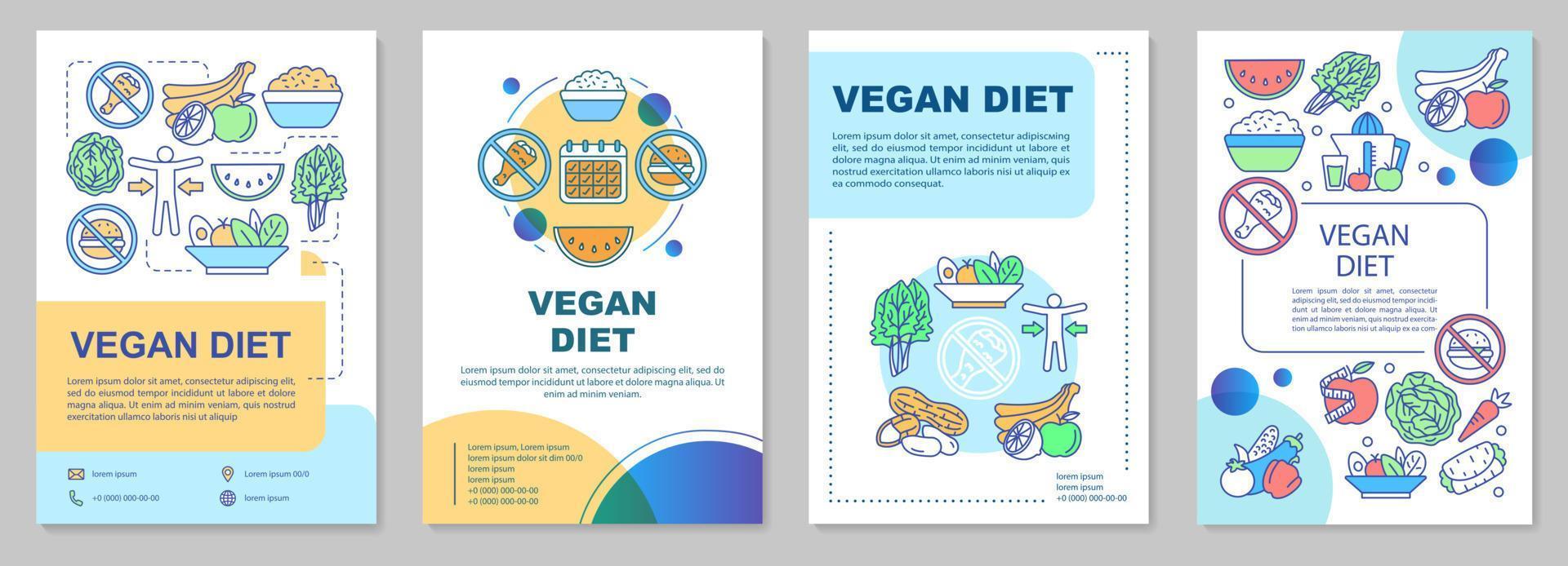 Vegan diet brochure template layout. Organic nutrition plan flyer, booklet, leaflet print design with linear illustrations. Vector page layouts for magazines, annual reports, advertising posters