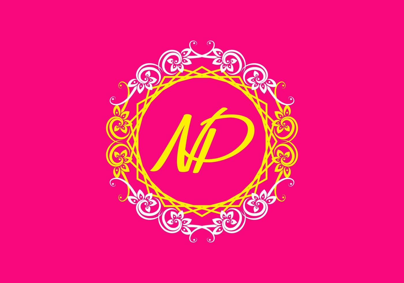 NP initial letter in vintage circle frame vector