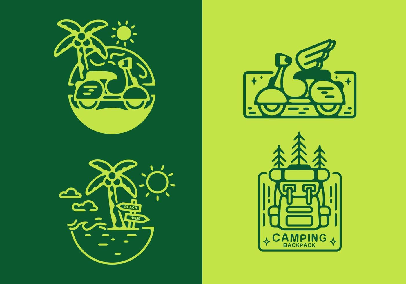 Outdoor activity line art set in green color vector