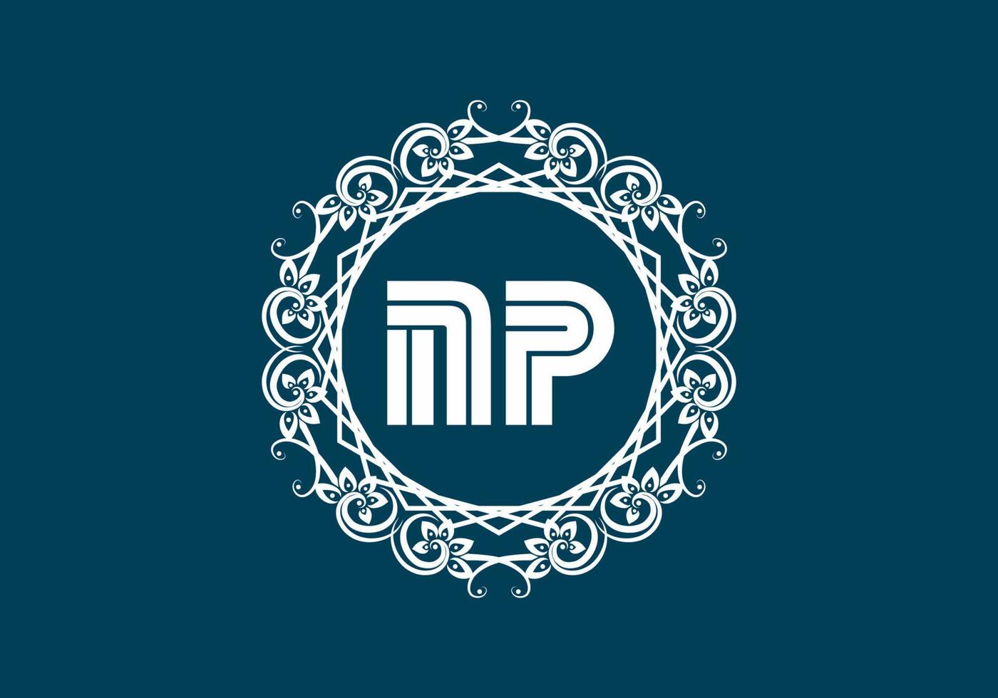 NP initial letter in vintage circle frame vector