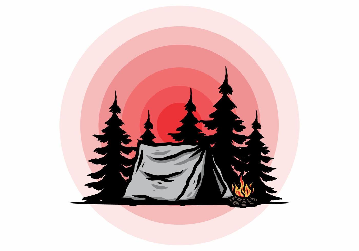 Midnight camping with bonfire illustration vector