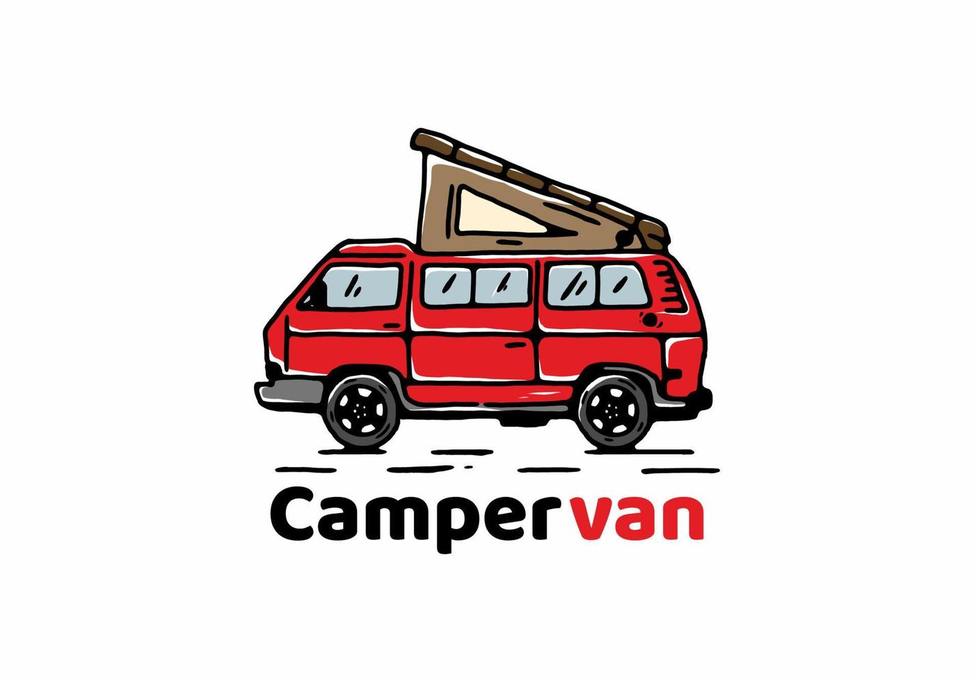 Red camper van hand drawing illustration vector