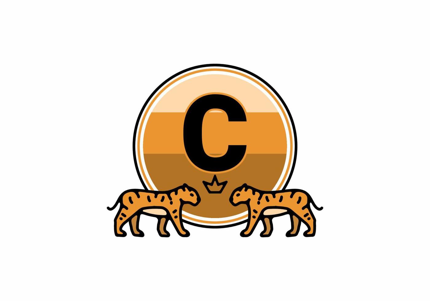 Two tiger line art with C initial letter vector