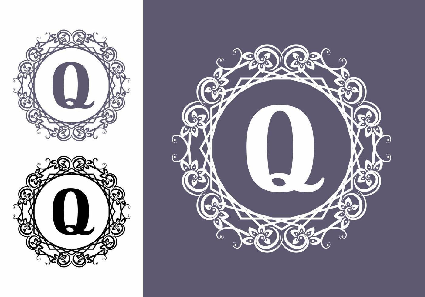 Vintage Q letter in circle vintage frame vector