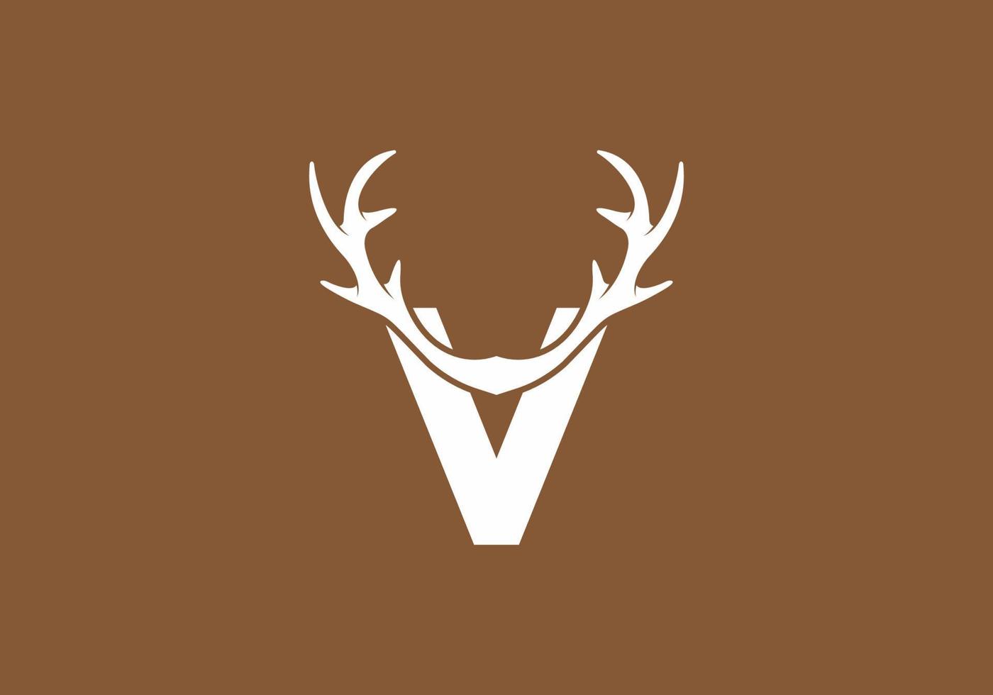 White brown color of V initial letter with deer horn vector