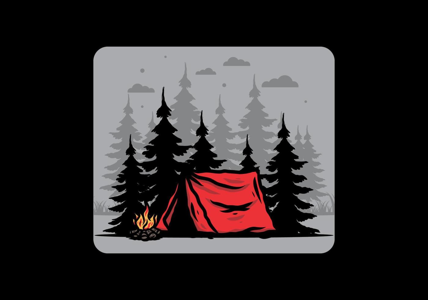 Midnight camping with bonfire illustration vector