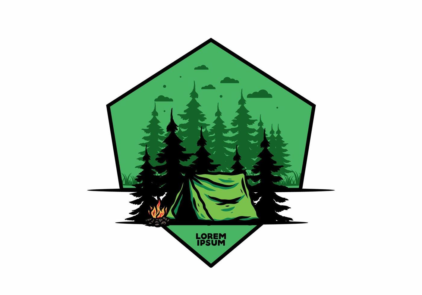 Midnight camping with bonfire illustration vector