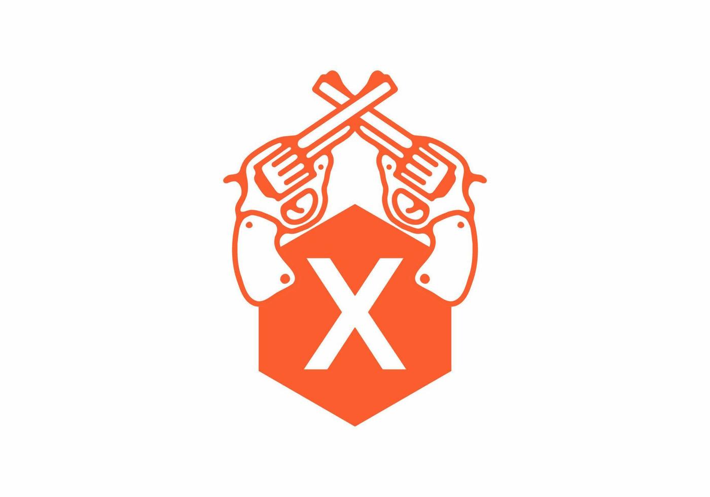 Two guns line art illustration with X initial letter vector
