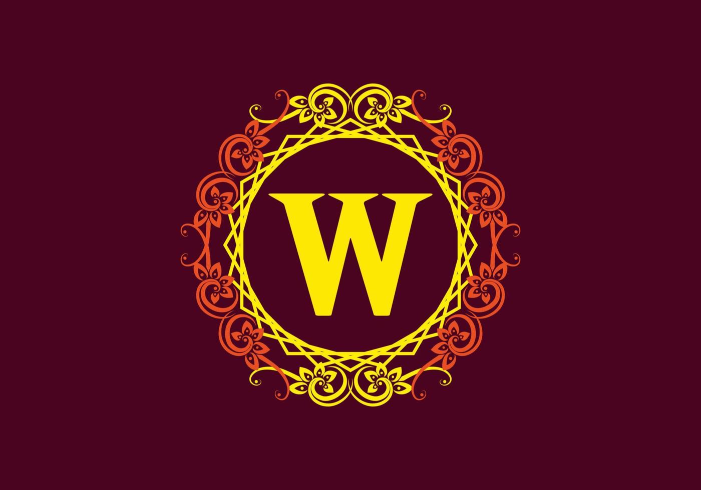 Red yellow W initial letter in classic frame vector