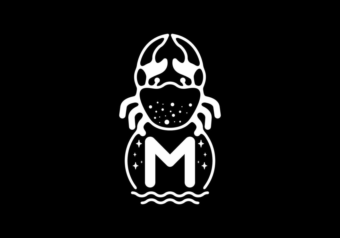 White black crab line art with M initial letter vector