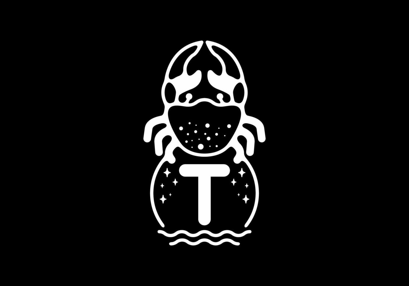 White black crab line art with T initial letter vector