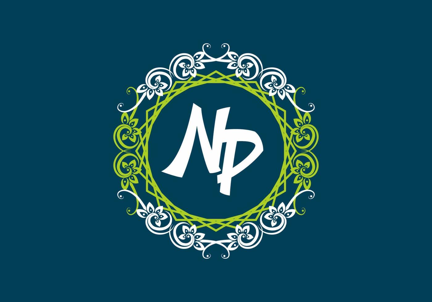 NP initial letter in vintage circle frame vector