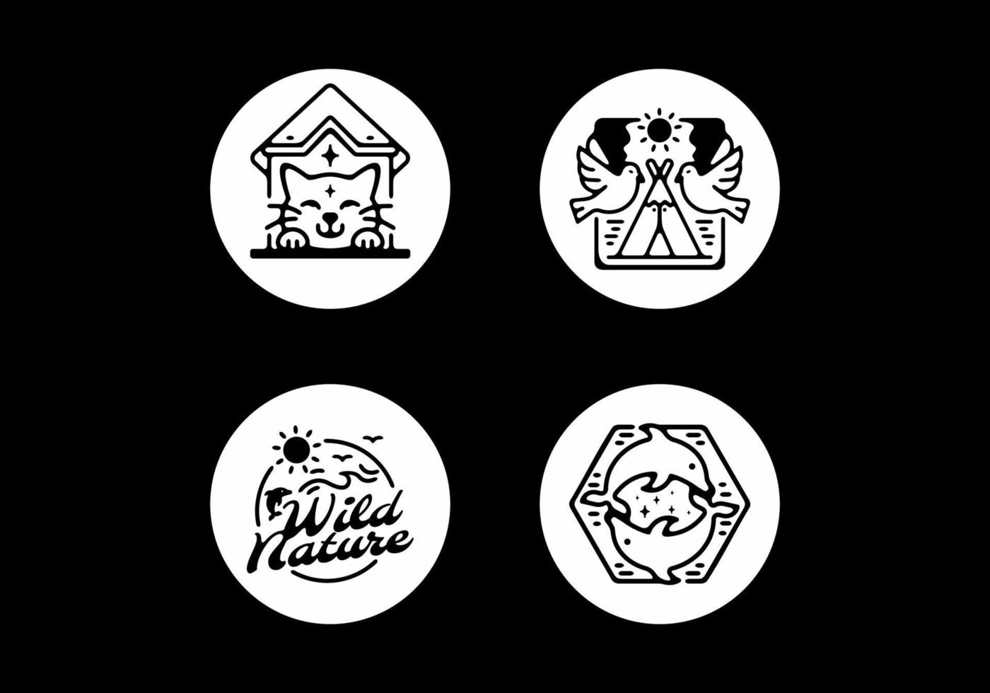 blanco negro de la colección de iconos de insignias de animales vector