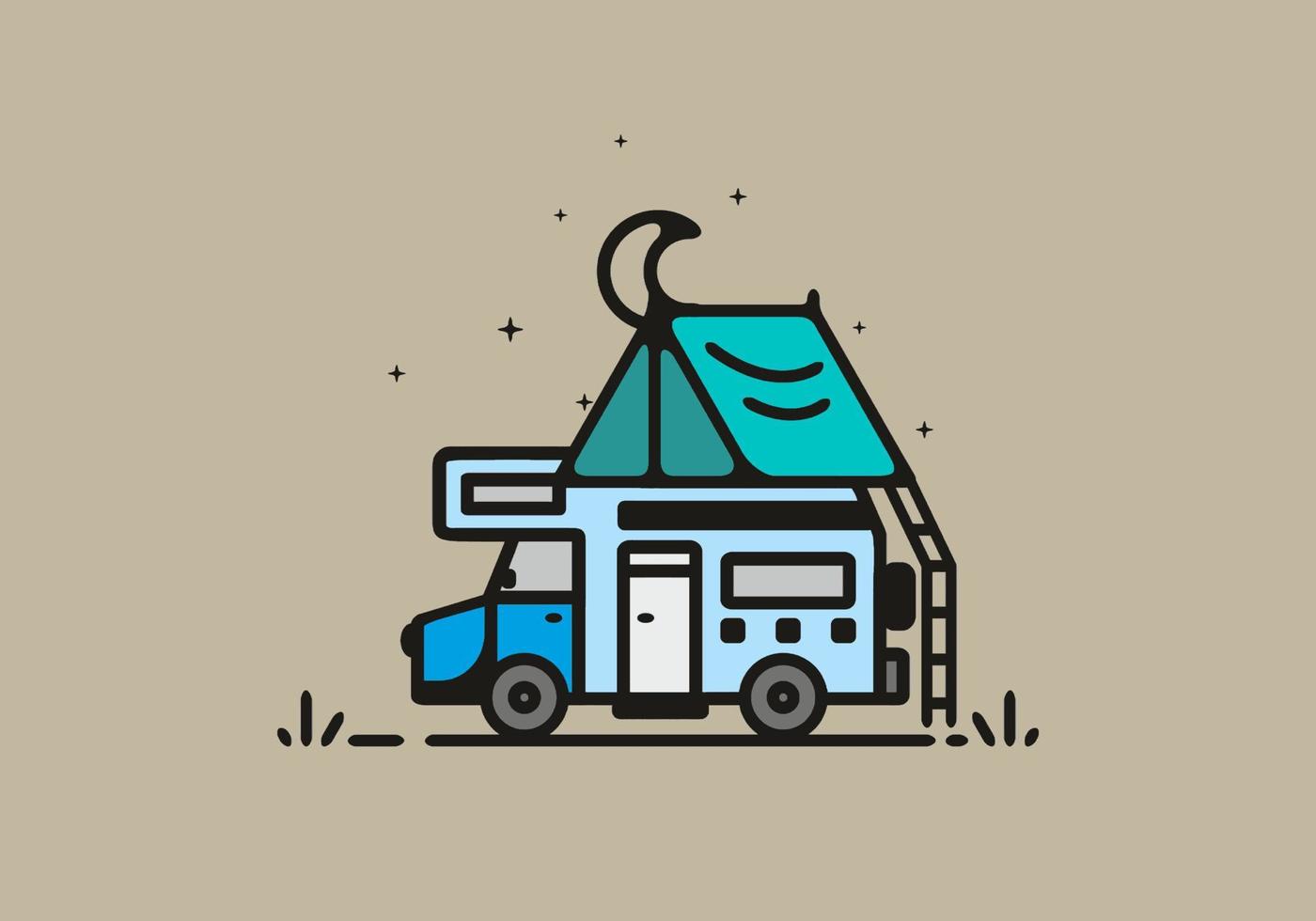 acampar con ilustración de arte de línea de autocaravana vector