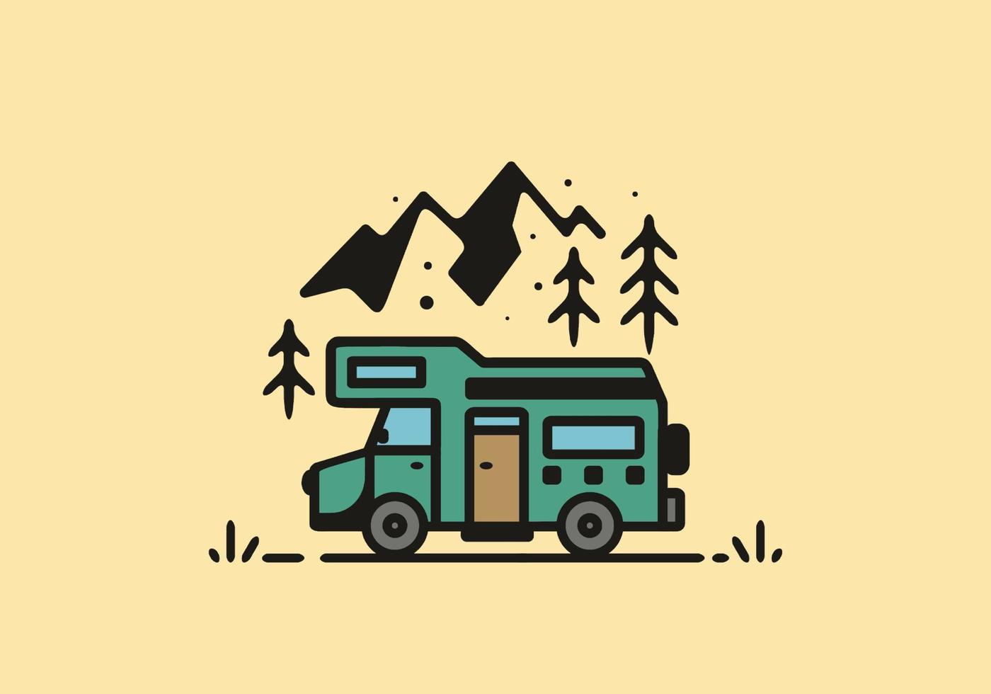 Simple camper van camping illustration vector