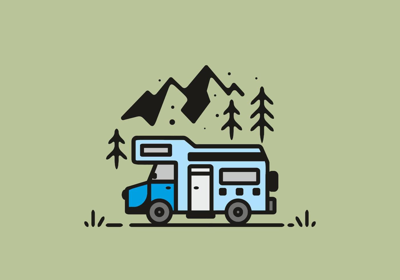 Simple camper van camping illustration vector