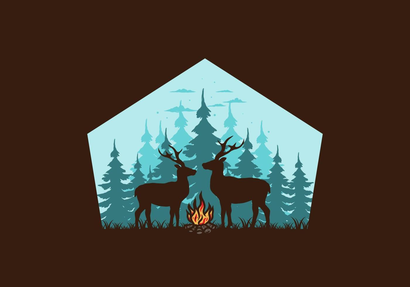 Couple deer and bonfire illustration vector