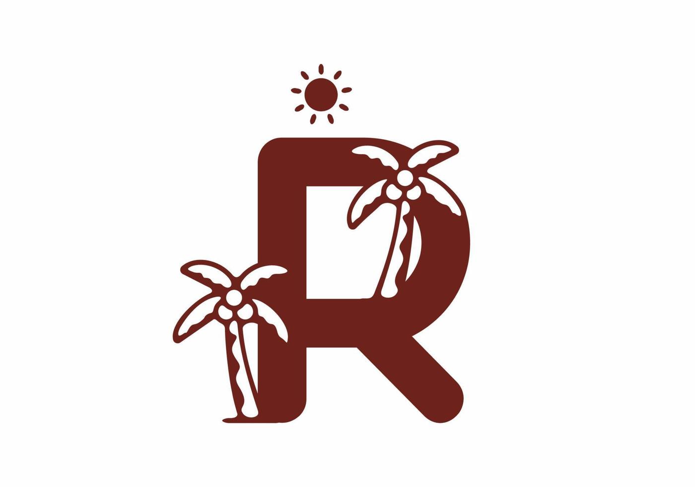 R initial letter with coconut tree vector