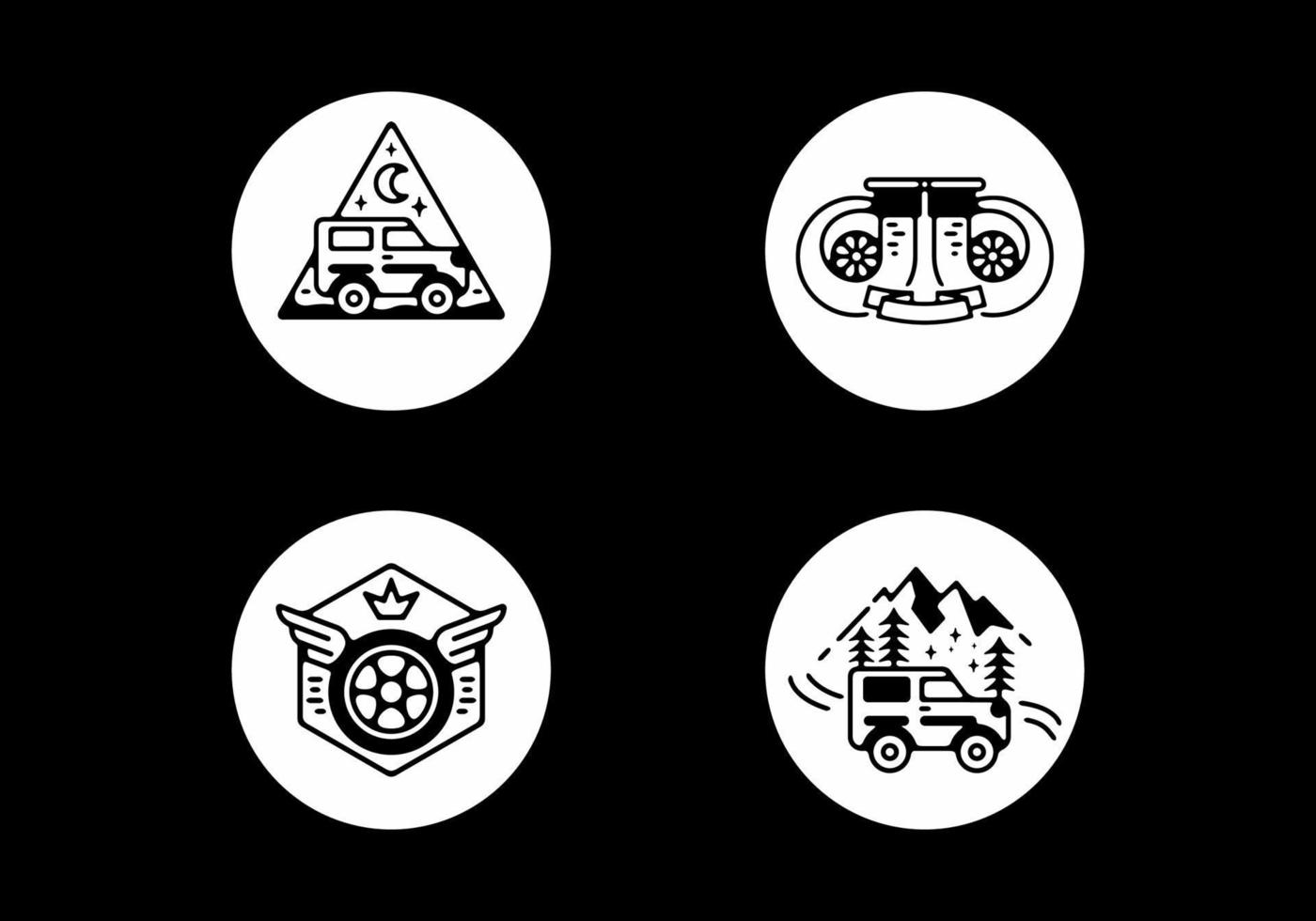 White and black car parts badge collection vector