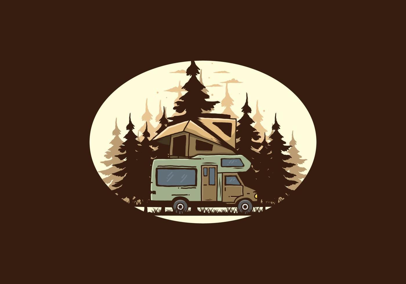 Car roof camping in the jungle illustration vector