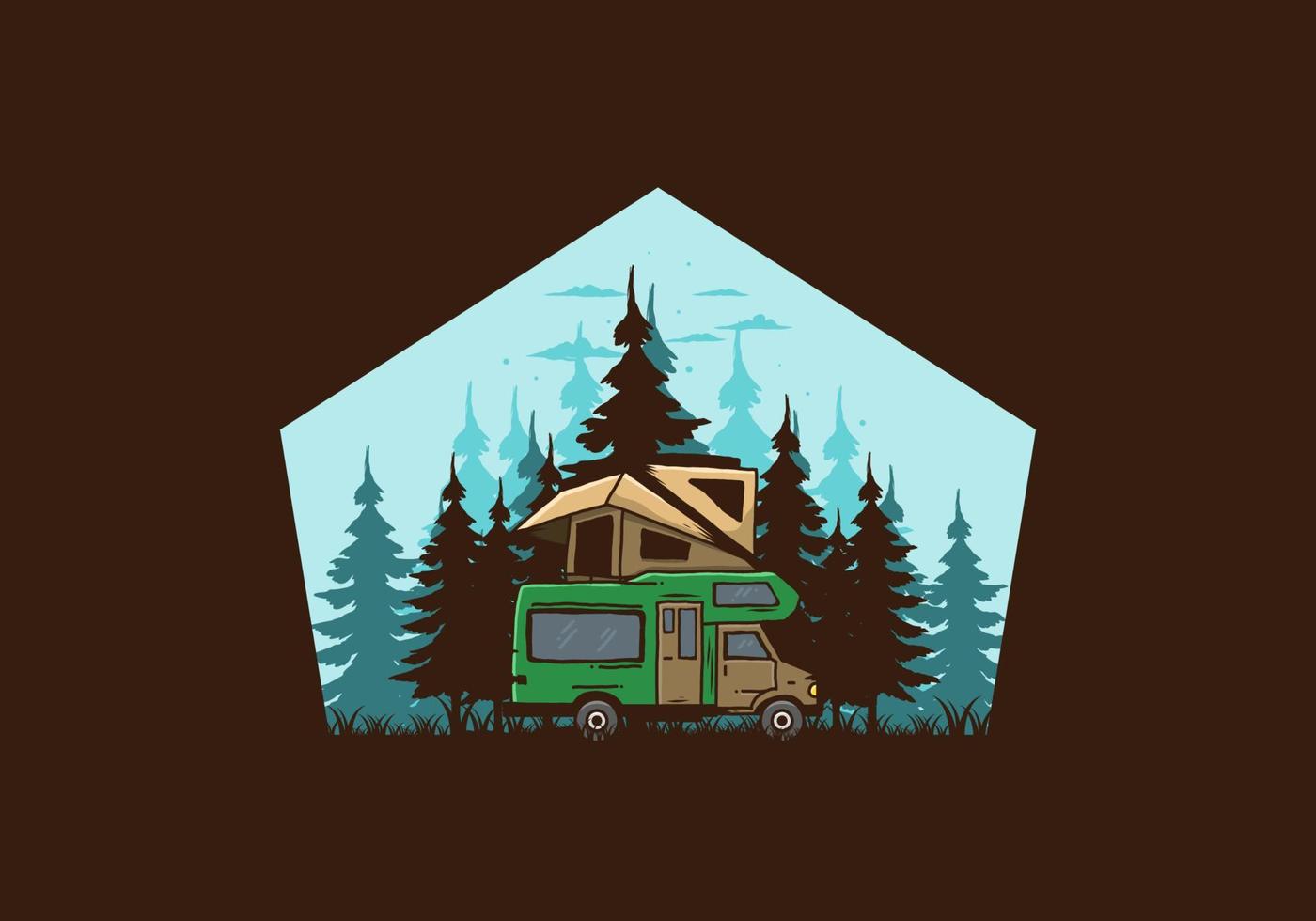 Car roof camping in the jungle illustration vector