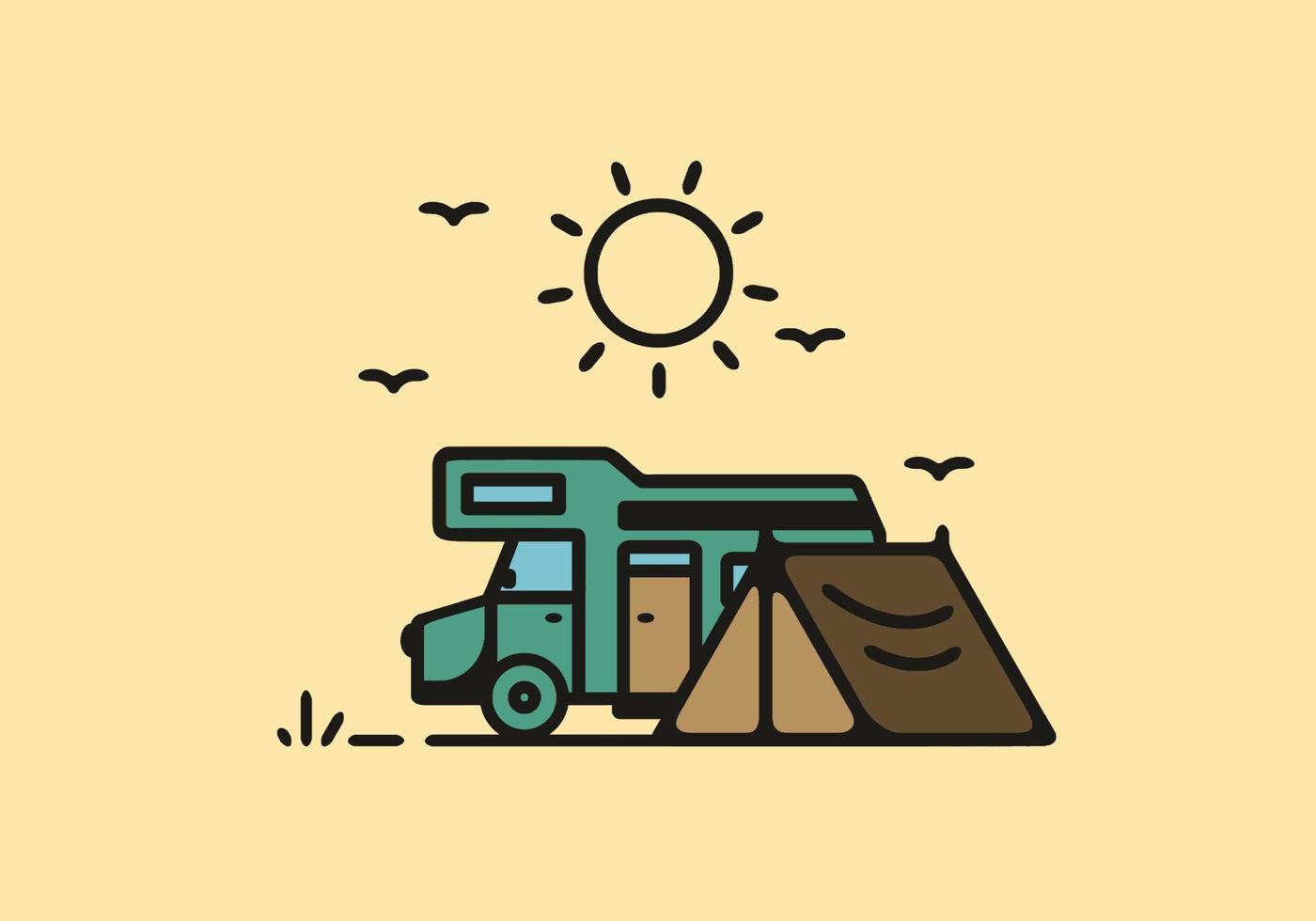 Simple camper van camping illustration vector