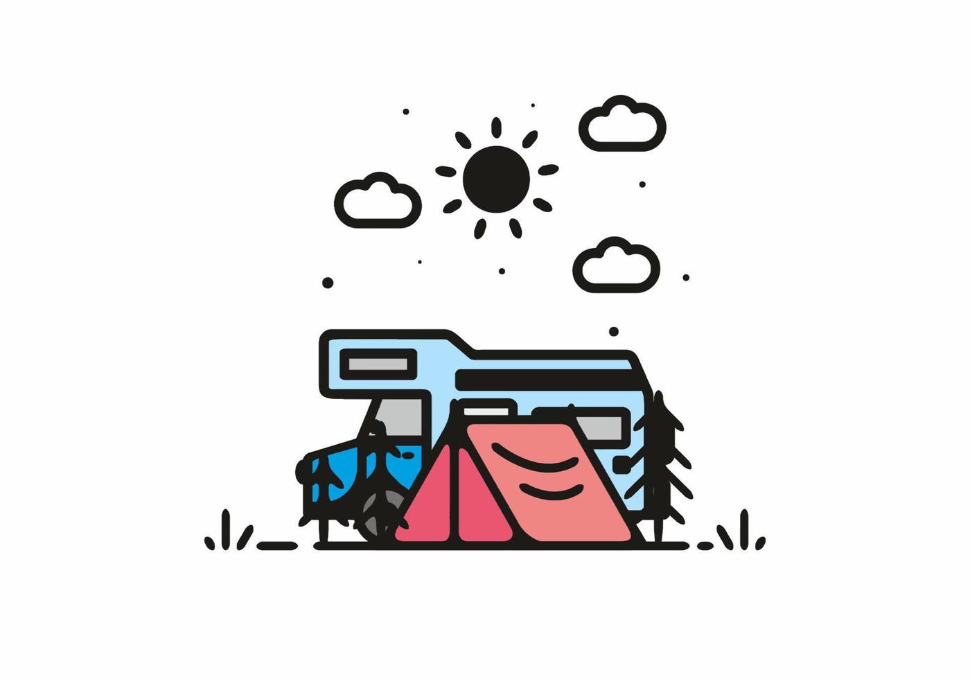 Simple camper van camping illustration vector