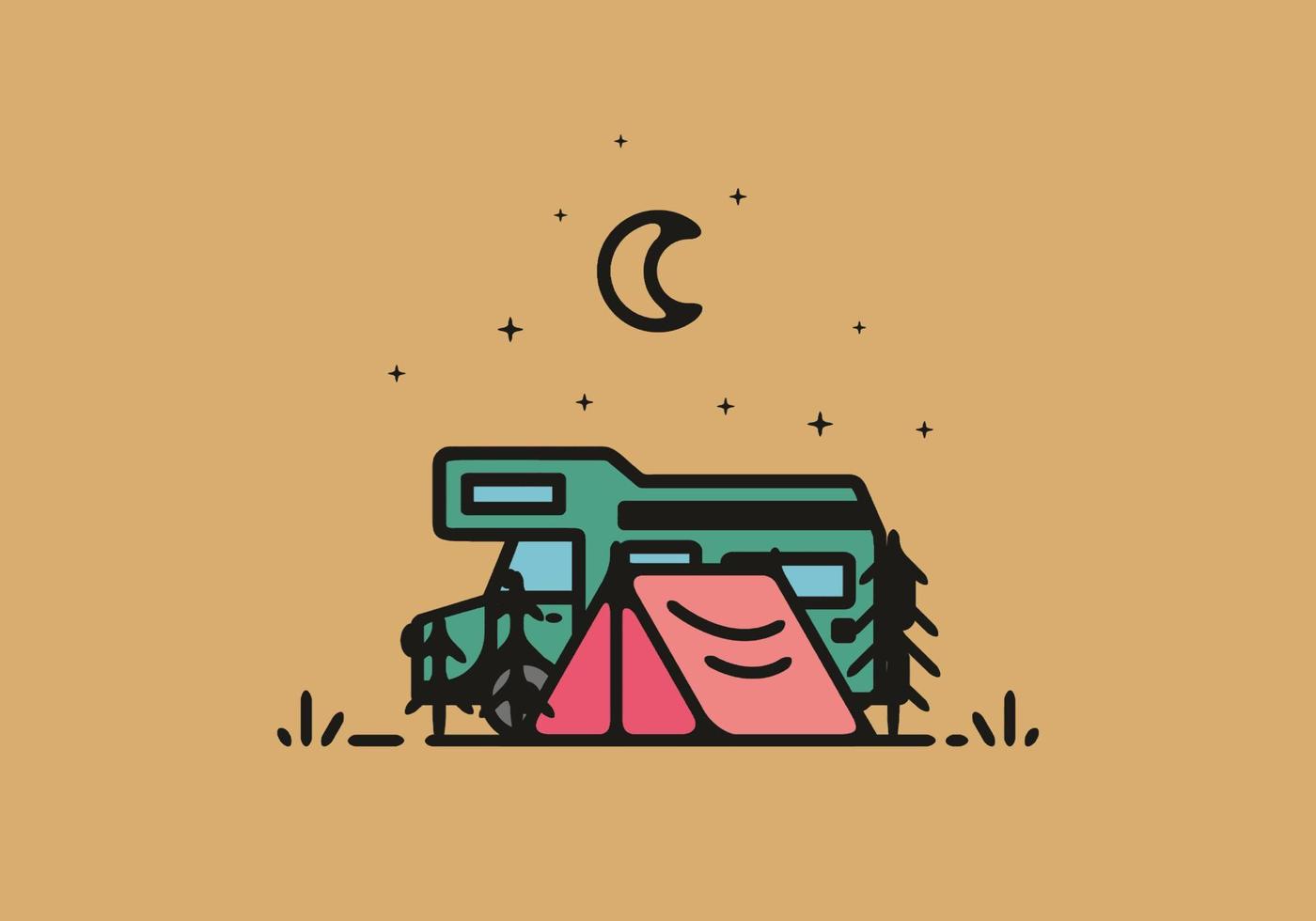 Simple camper van camping illustration 7583209 Vector Art at Vecteezy