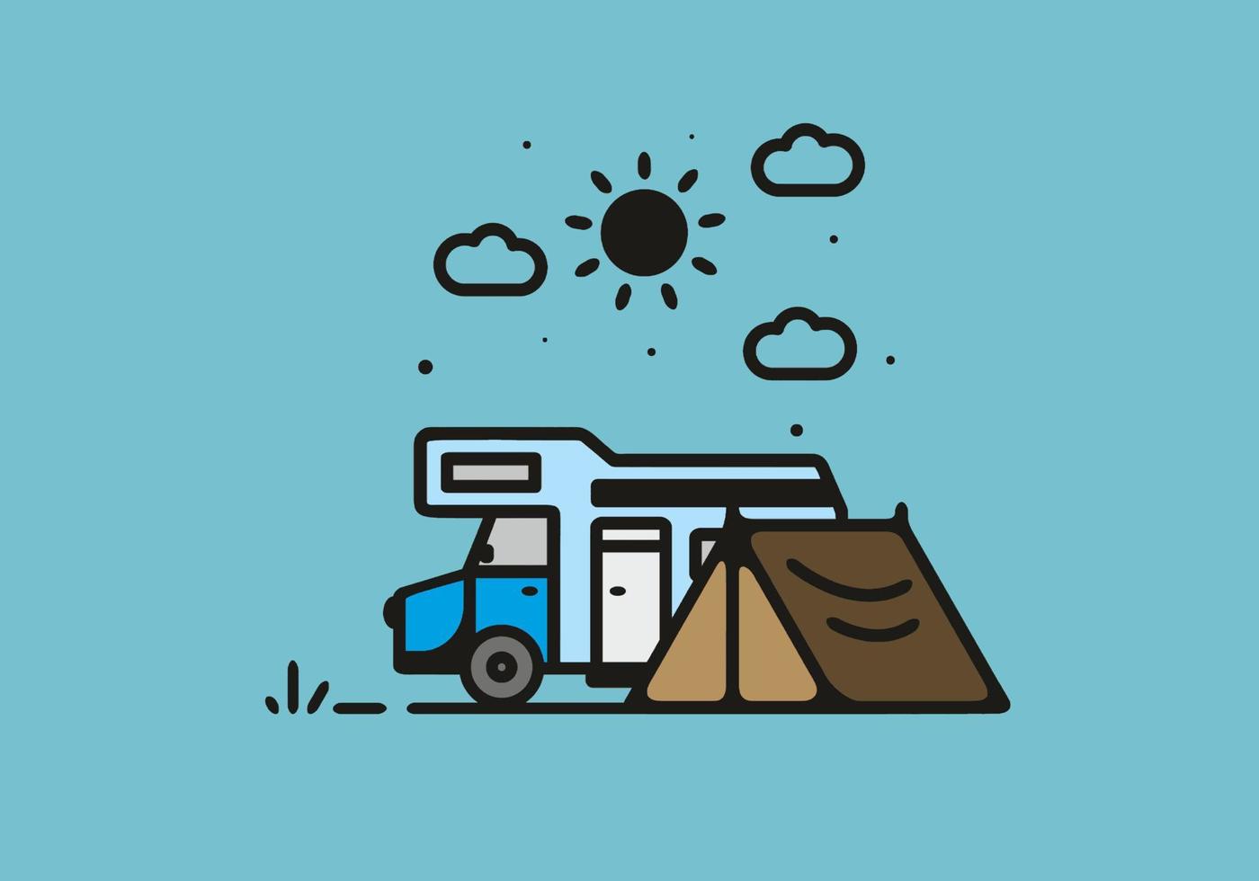 Simple camper van camping illustration vector