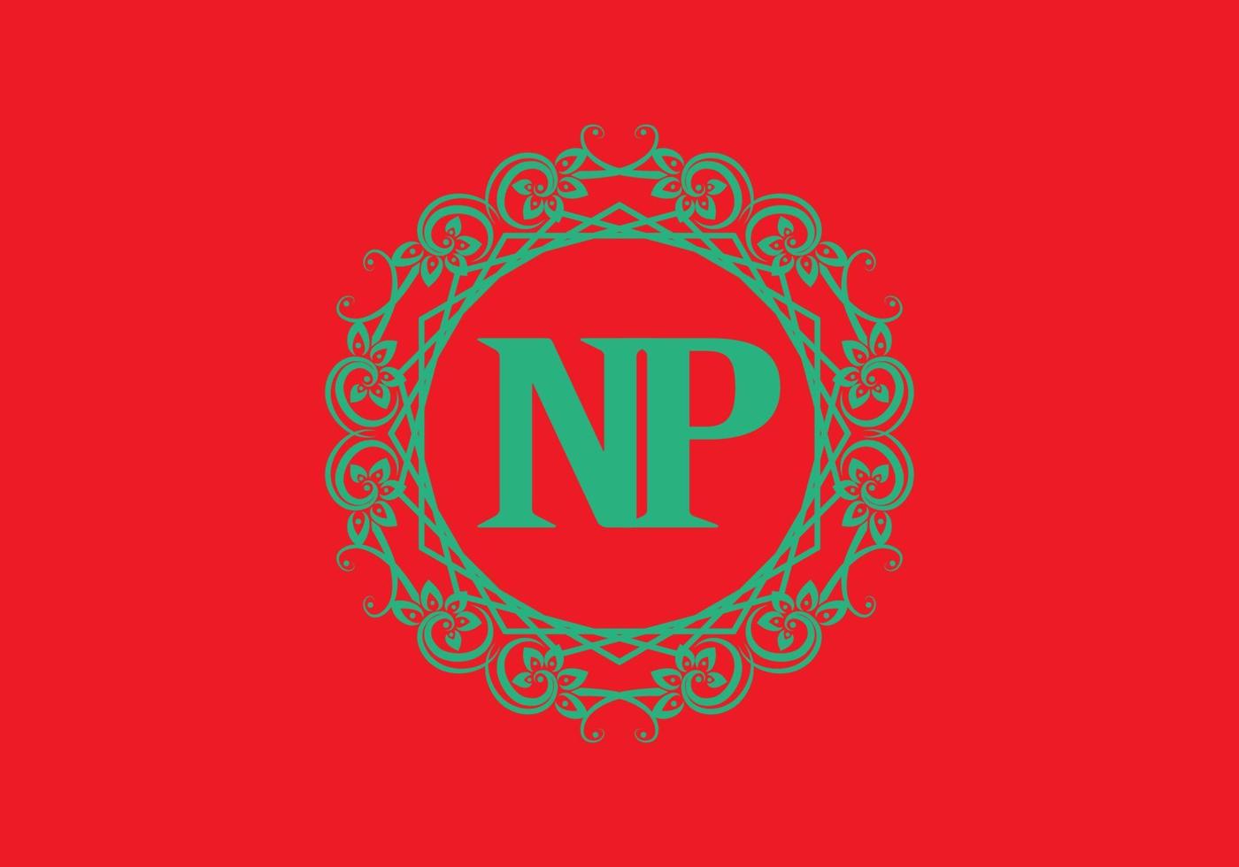 NP initial letter in vintage circle frame vector