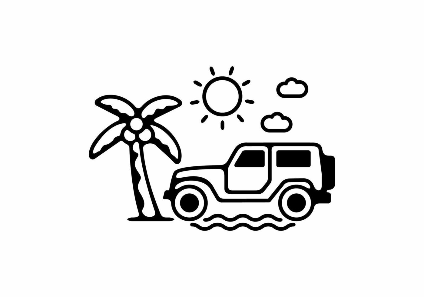 ilustración de arte de línea de playa offroad vector