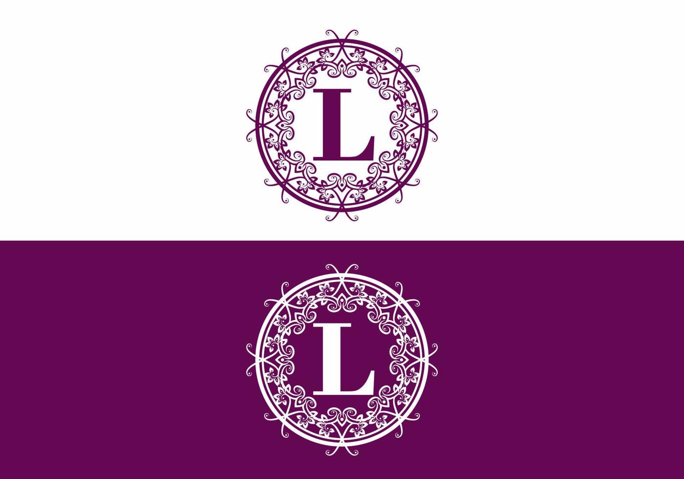 Purple L initial letter in circle vintage frame vector