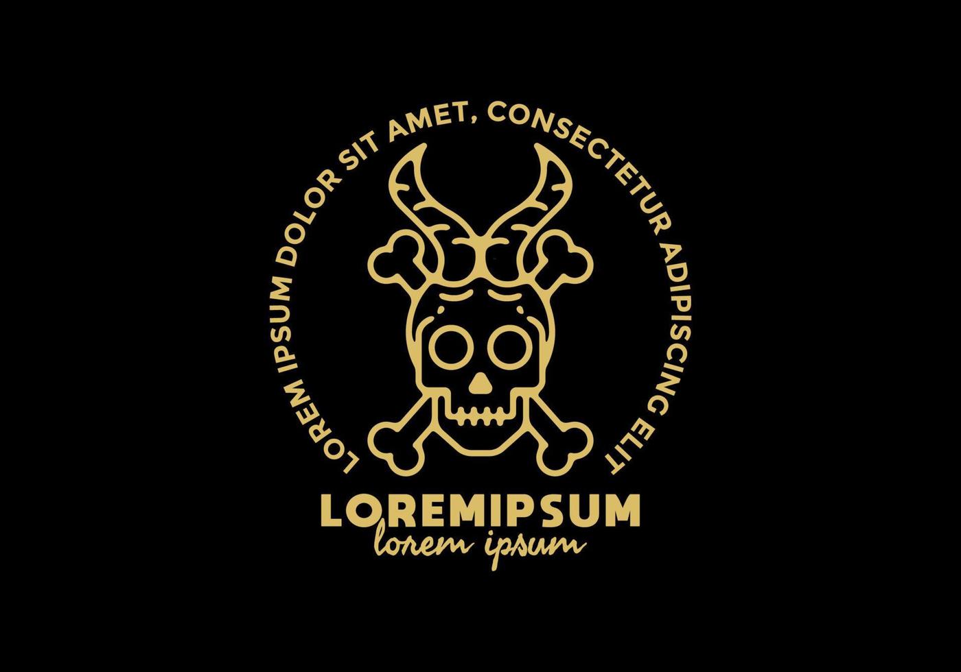 Skeleton with horn with lorem ipsum text line art illustration vector