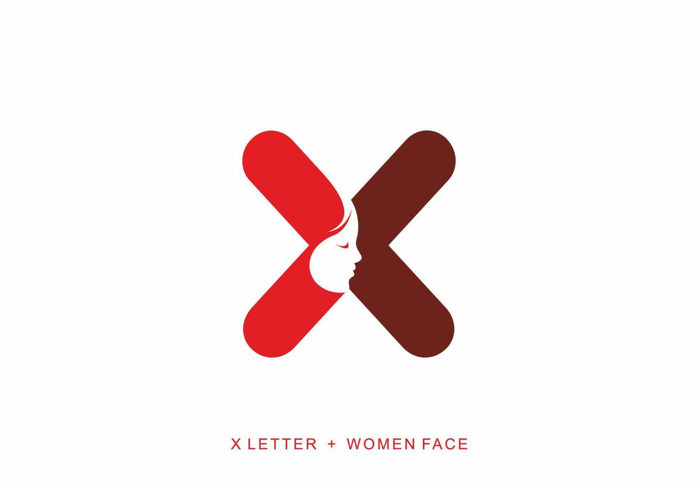 Red color of X initial letter with women face shape vector