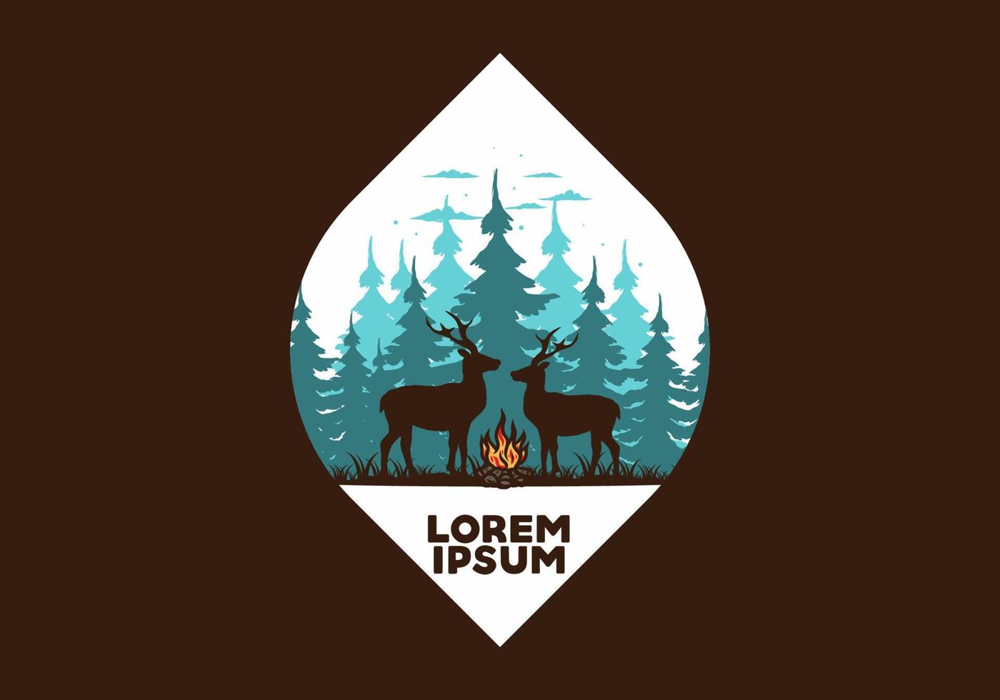 Couple deer and bonfire illustration vector