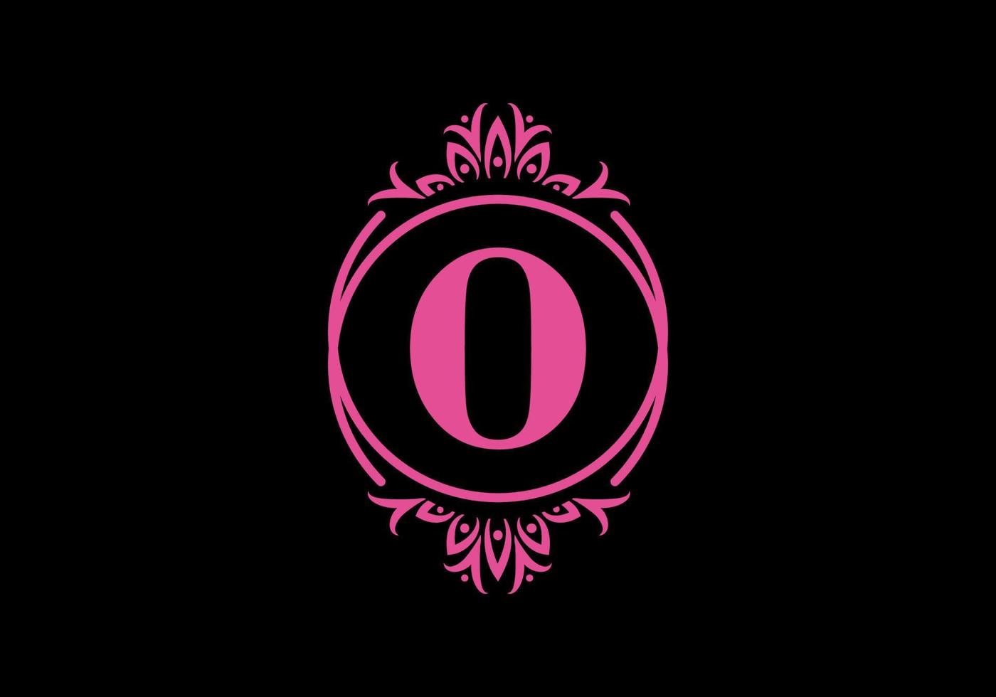 Pink black of O initial letter in classic frame vector