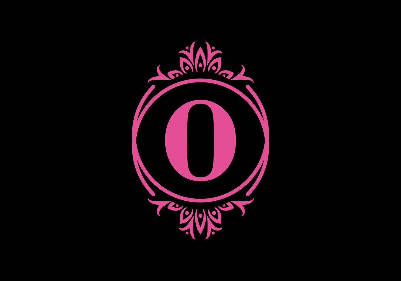 Pink black of O initial letter in classic frame vector