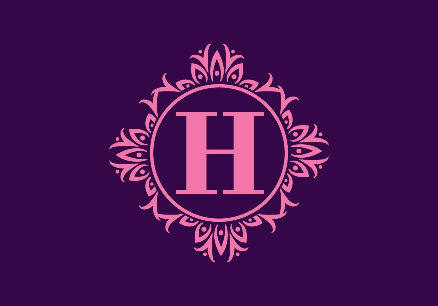 Purple H initial letter in circle classic frame vector
